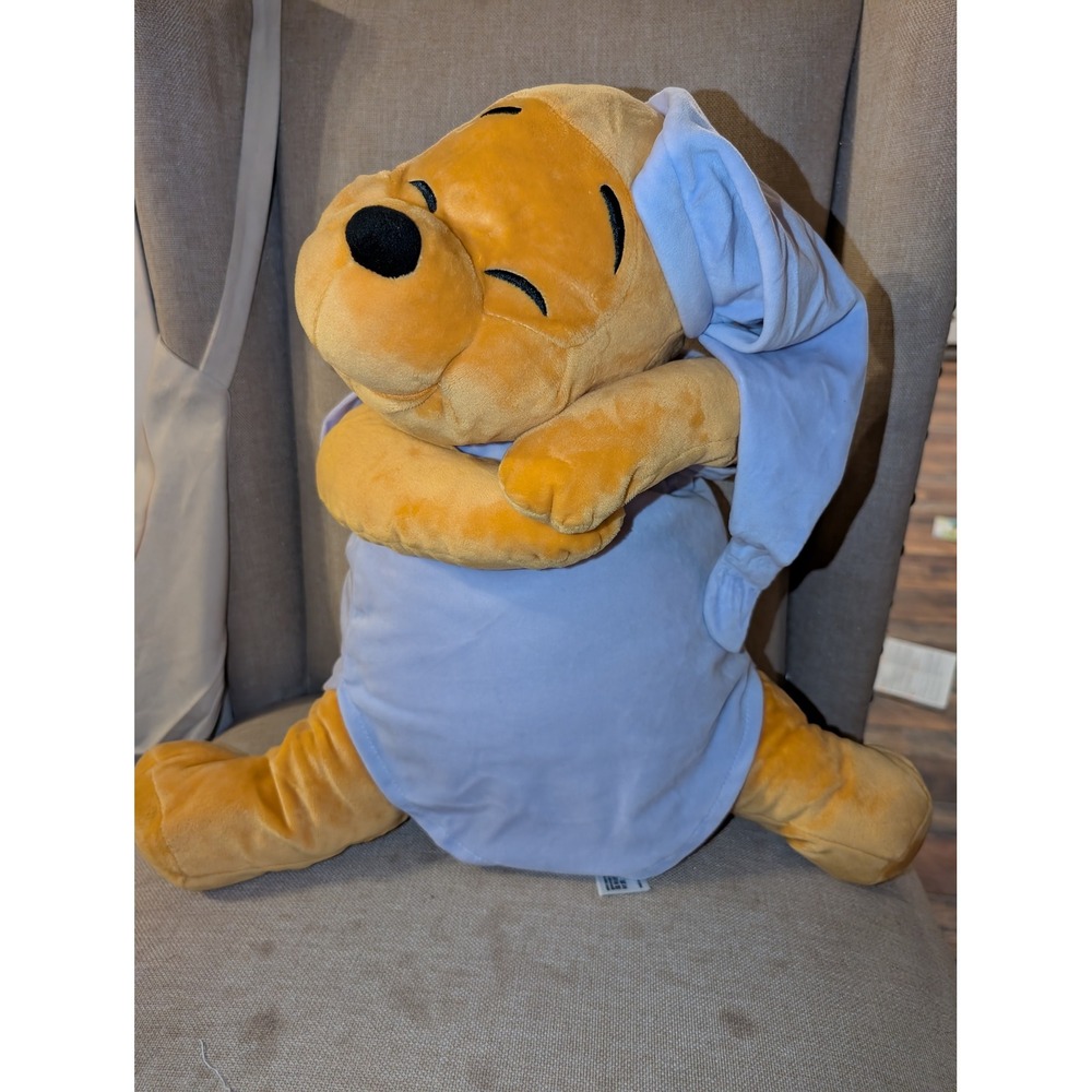 Disney Parks Winnie the Pooh Sleeping Plush Blue Pajamas Nightcap 16 Inch